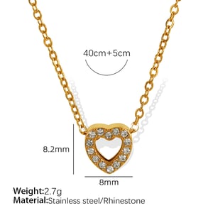 1 Piece Simple Series Heart Stainless Steel  Gold Color Rhinestone Women's Pendant Necklaces h5 